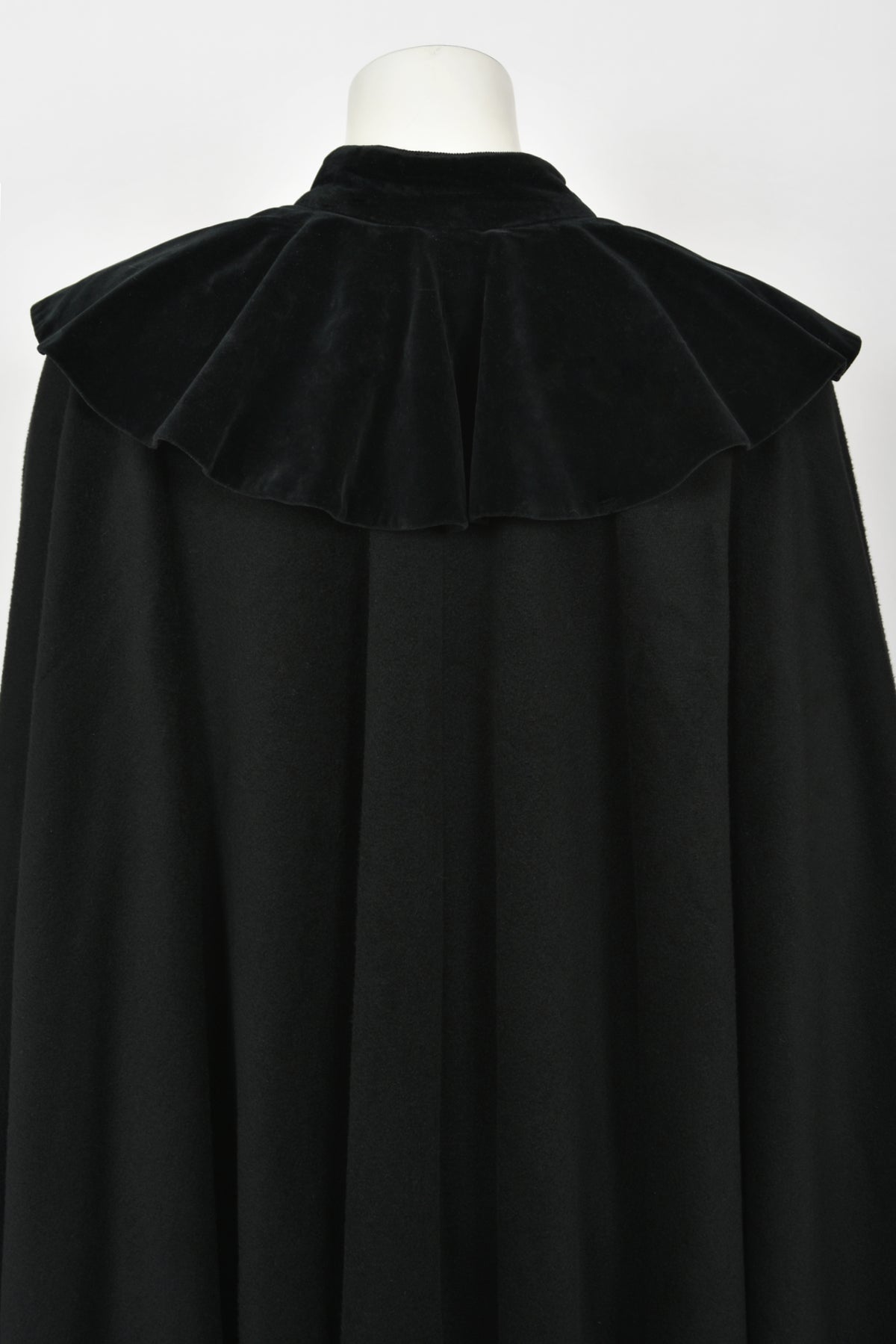 1983 Christian Dior Haute Couture Black Wool &amp; Silk-Velvet Full Length Cape