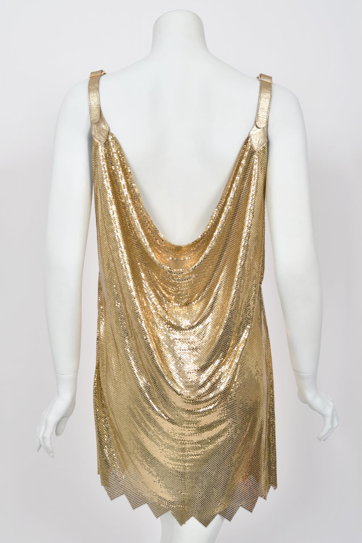 1994 Gianni Versace Iconic Gold Metal-Mesh Chainmail &amp; Leather Draped Mini Dress