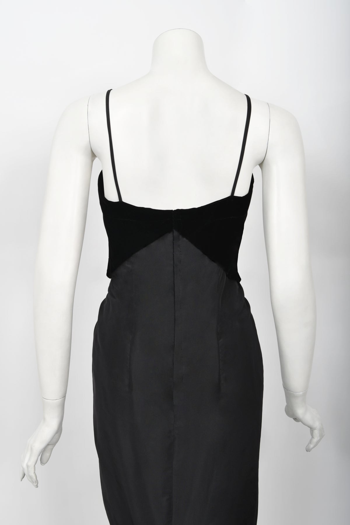 1958 Philip Hulitar &#39;Old Hollywood&#39; Black Silk &amp; Velvet Hourglass Fishtail Dress