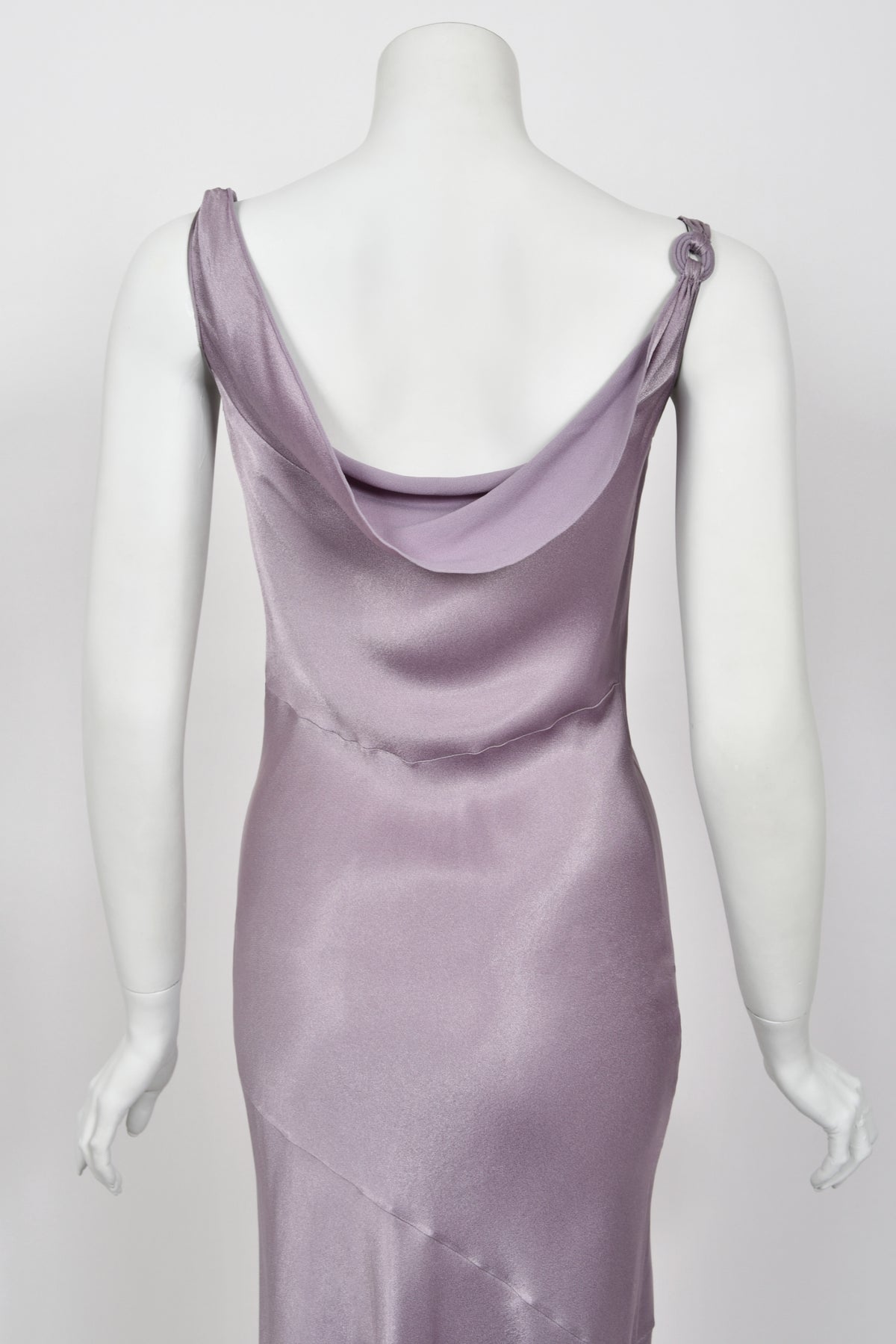2000 John Galliano Lilac Satin Asymmetric Draped High Slit Bias-Cut Slip Dress