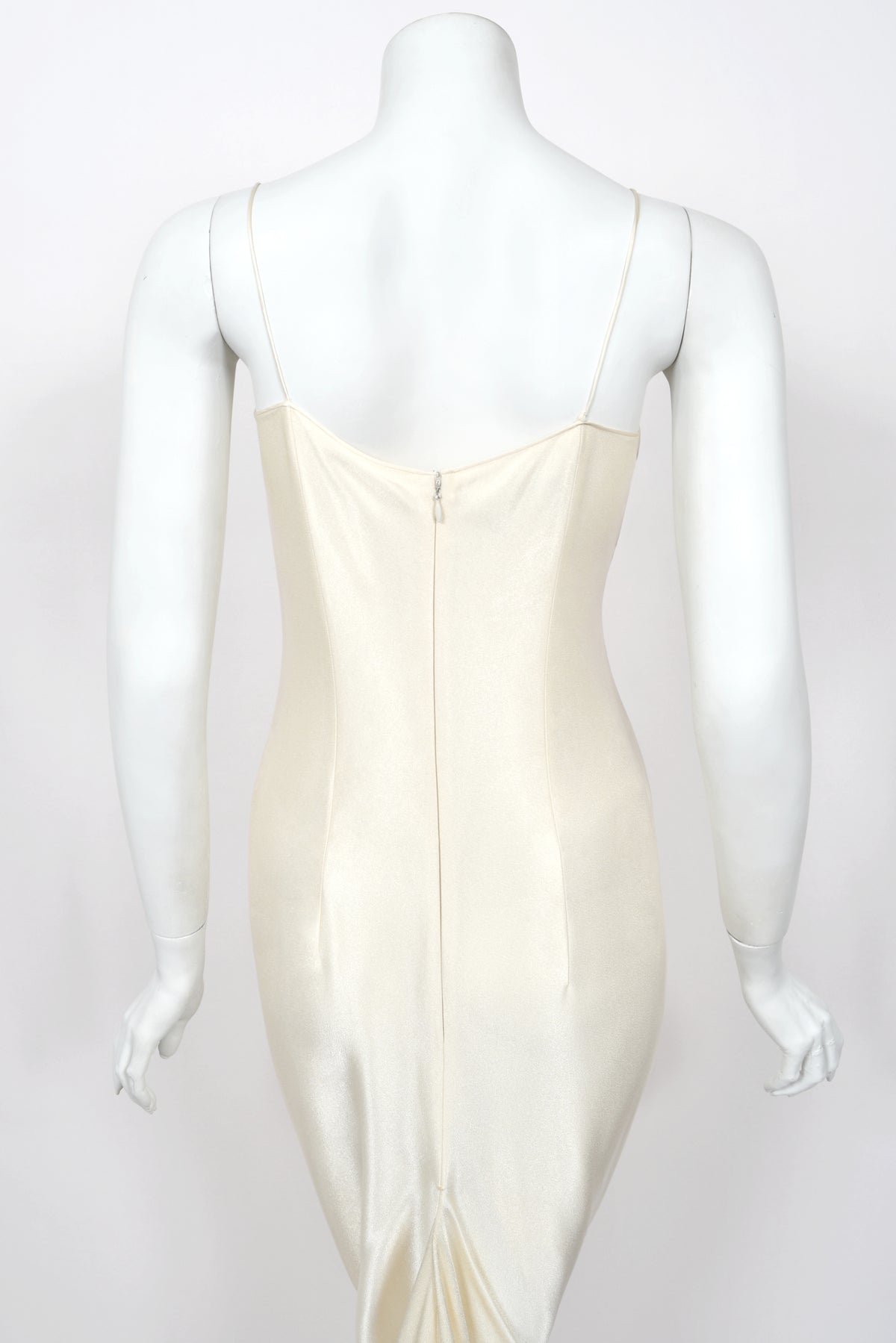 1999 John Galliano ‘Ballets Russes’ Collection Ivory Silk Ruched Bias-Cut Trained Slip Gown