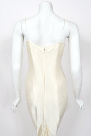 1999 John Galliano ‘Ballets Russes’ Collection Ivory Silk Ruched Bias-Cut Trained Slip Gown
