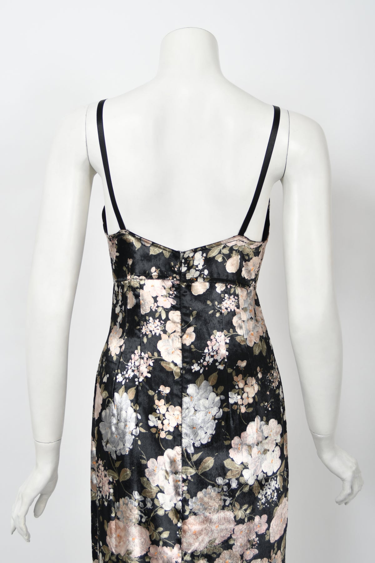 1997 Dolce &amp; Gabbana Floral Stretch Velvet Cut-Out Bustier Slip Dress with Tags