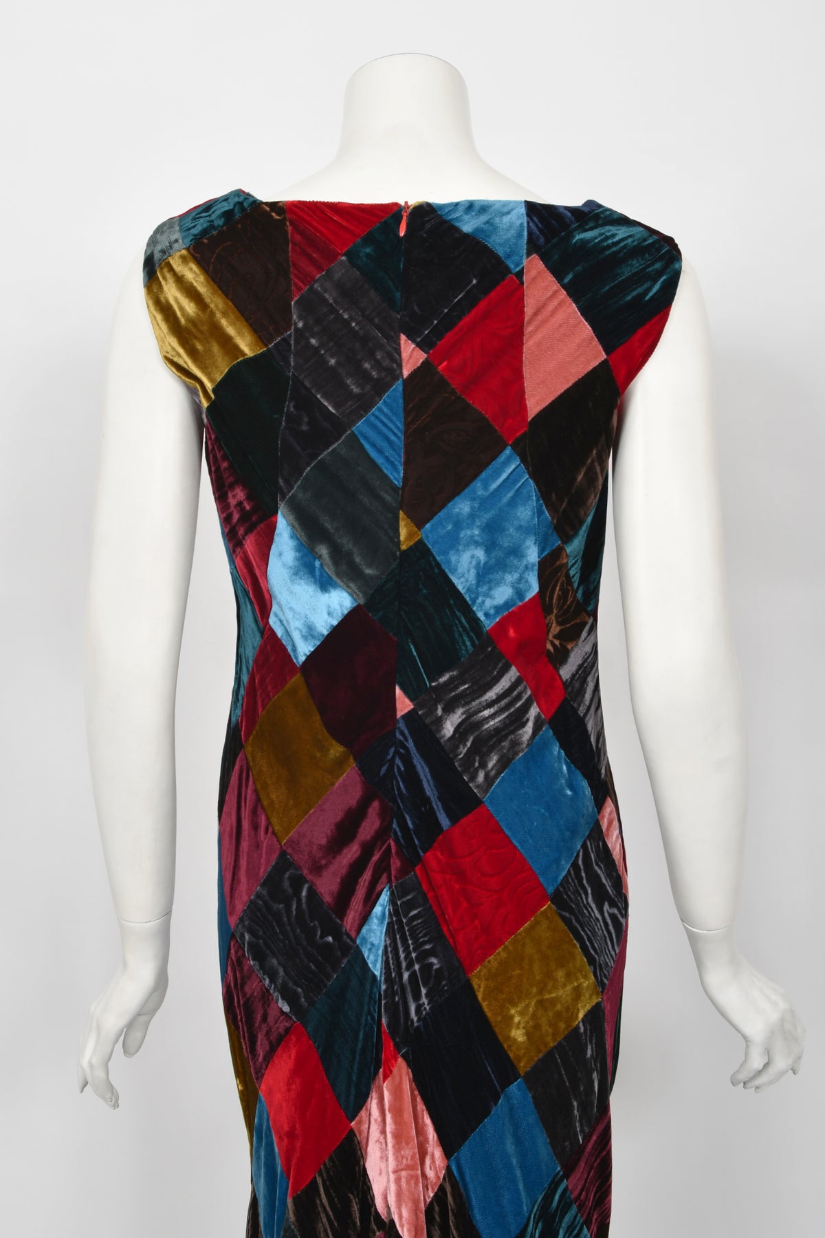 1994 Dolce &amp; Gabbana Editorial Runway Multicolored Patchwork Velvet Gown