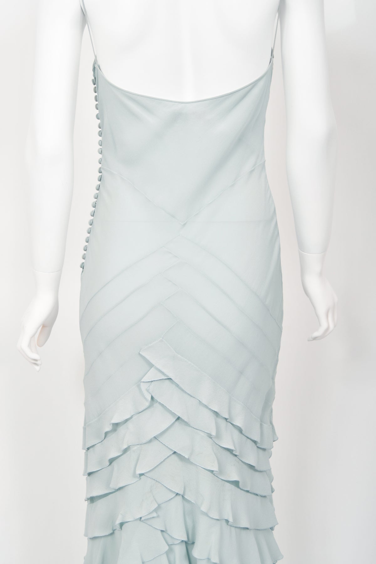 2004 Christian Dior by John Galliano Ethereal Ice Blue Silk &amp; Tulle Tiered Bias-Cut Gown