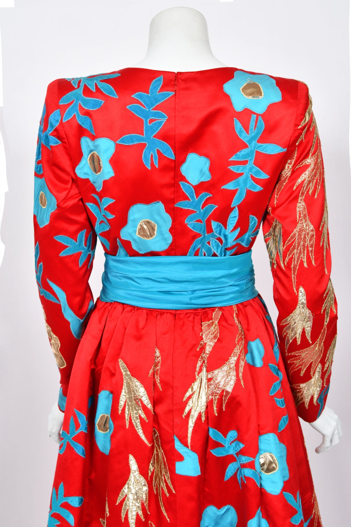 1986 Givenchy Haute Couture Metallic Appliquéd Satin Sash-Waist Gown