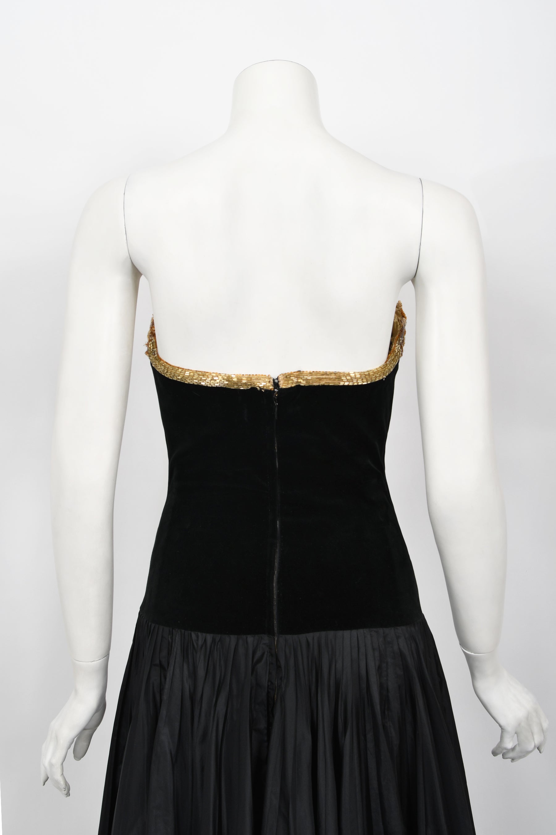 1985 Chanel Documented Runway Metallic Beaded Gold Lam & Black Silk S - Timeless Vixen 1985 Chanel Documented Runway Metallic Beaded Gold Lam & Black Silk S - Timeless Vixen