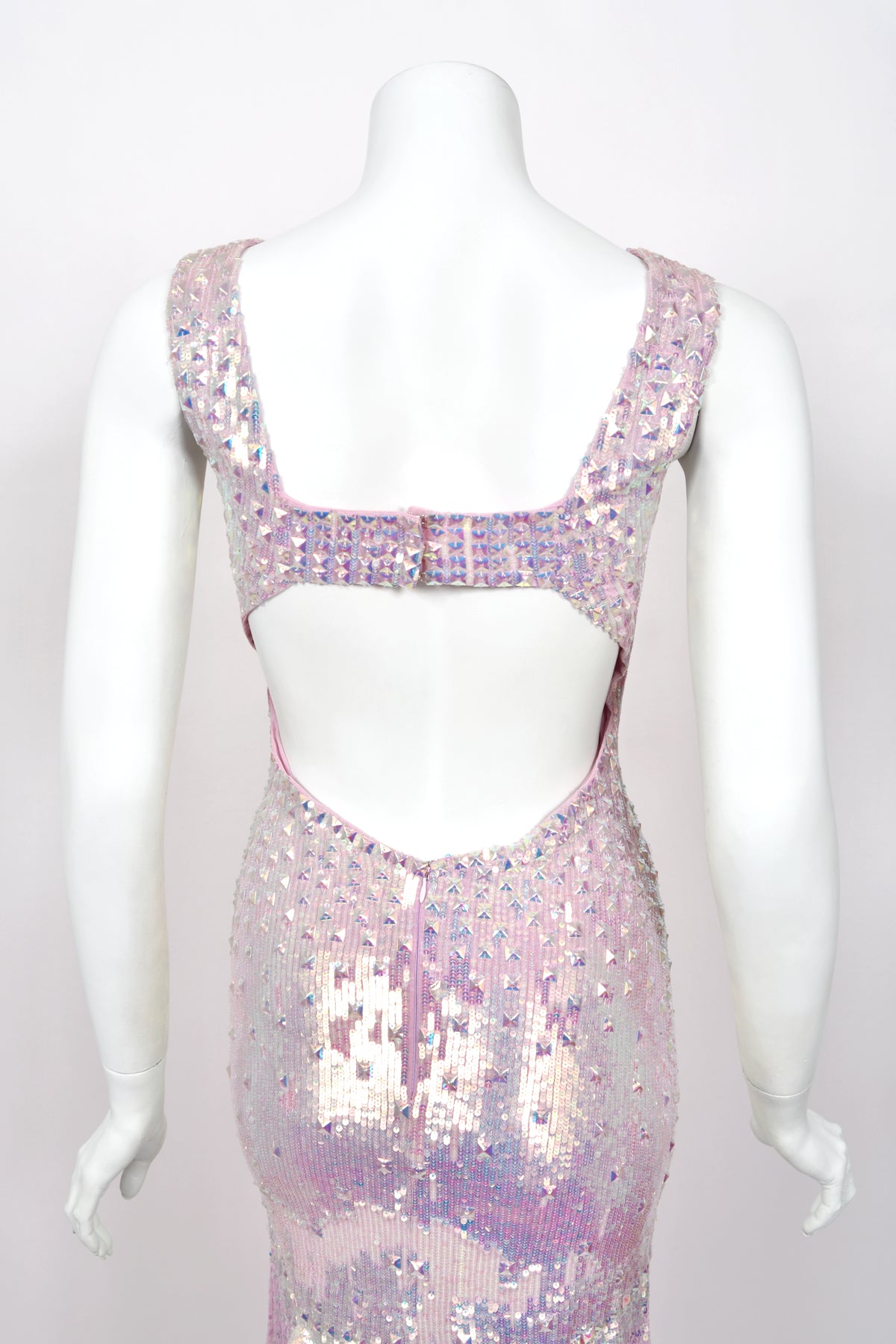 2012 Blumarine Runway Iridescent Lilac Pink Fully Sequin Cut-Out Hourglass Mermaid Gown