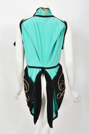 1991 John Galliano Documented Runway Black & Blue Military Inspired Cropped Vest