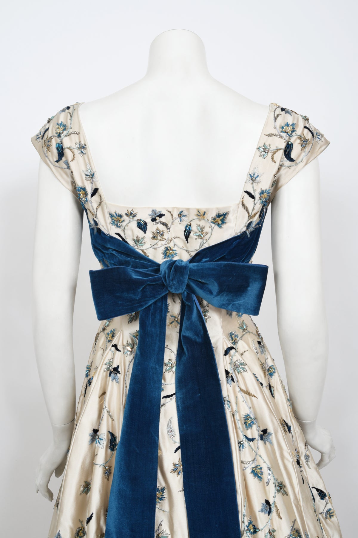 1956 Jacques Griffe Haute Couture Documented Embroidered Beaded Ivory Satin Gown