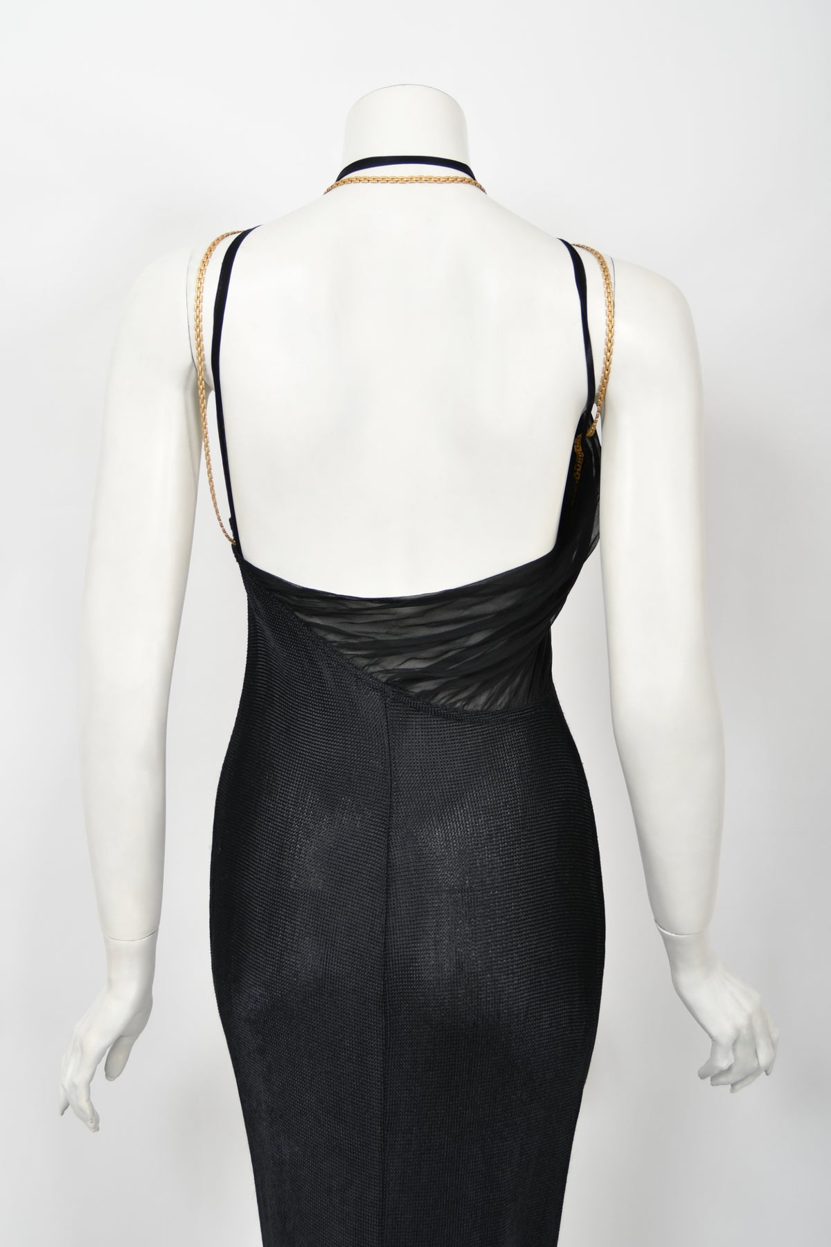 1998 Versace Couture Black Stretch Knit &amp; Sheer Silk Cut-Out Hourglass Gown