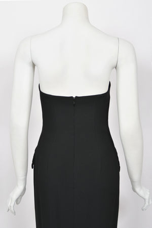 1997 Christian Dior by John Galliano Black Silk Crepe Strapless High-Slit Gown