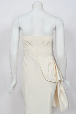 2008 Christian Dior by John Galliano Ivory Silk Strapless Bustier Peplum Gown