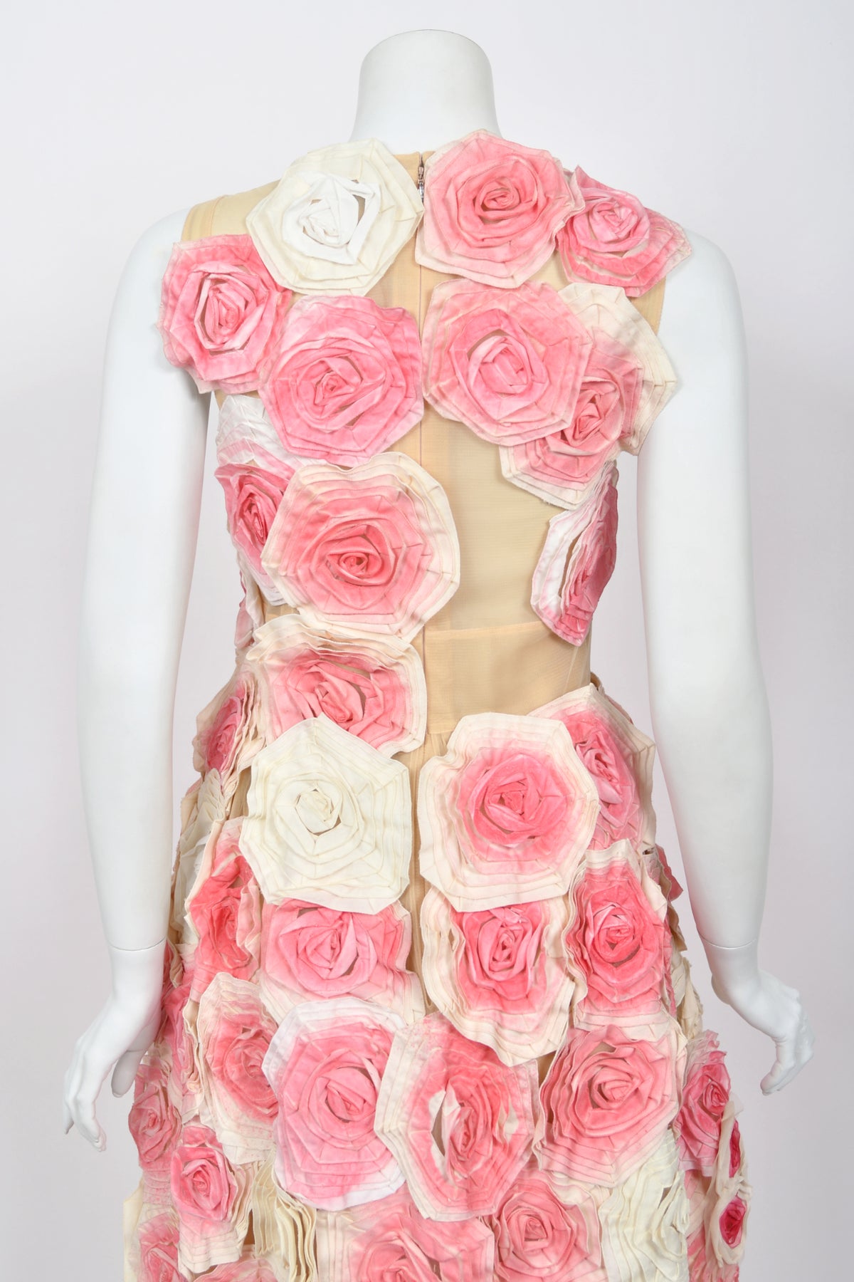 2009 Fendi by Karl Lagerfeld Museum-Held Roses Appliqué Sheer Illusion Dress