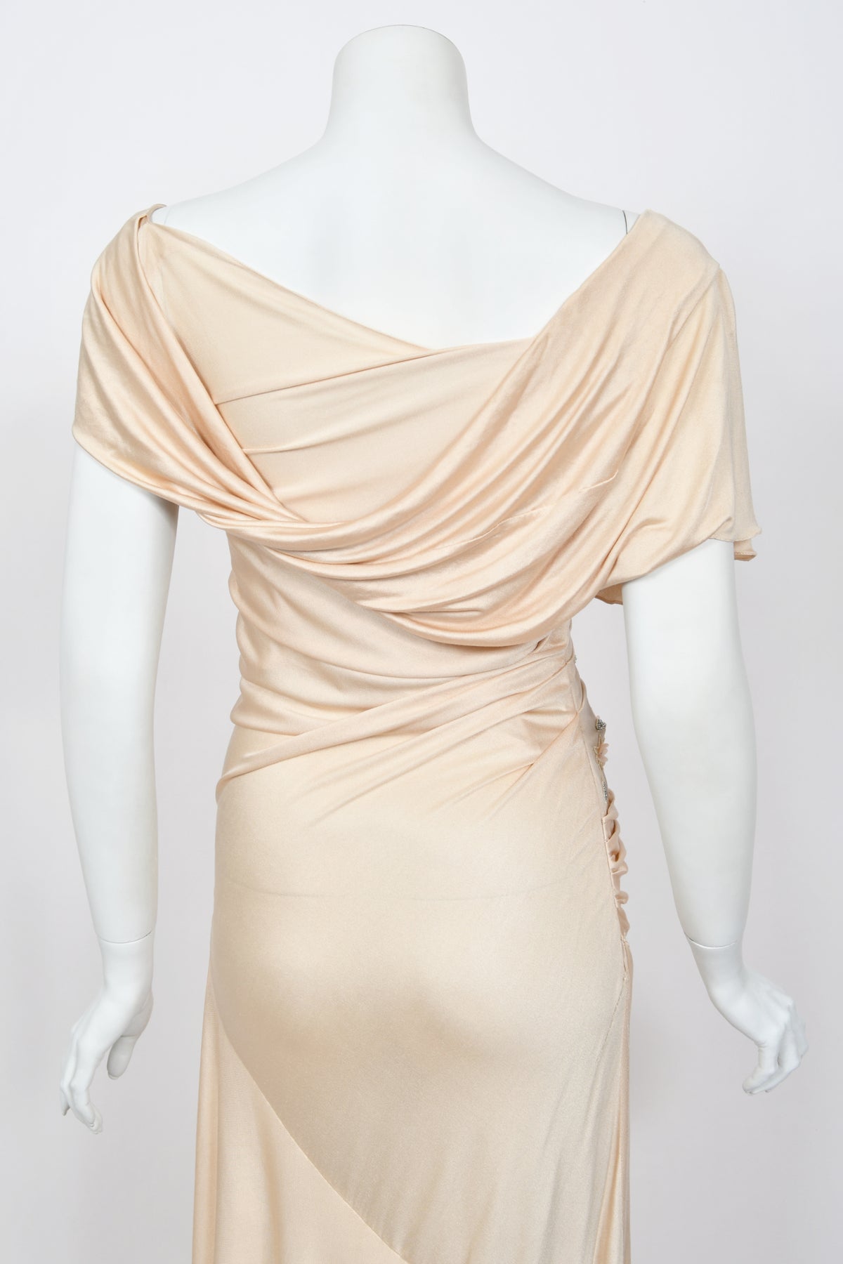 2007 Christian Dior by John Galliano Beaded Blush-Pink Silk Draped Goddess Gown