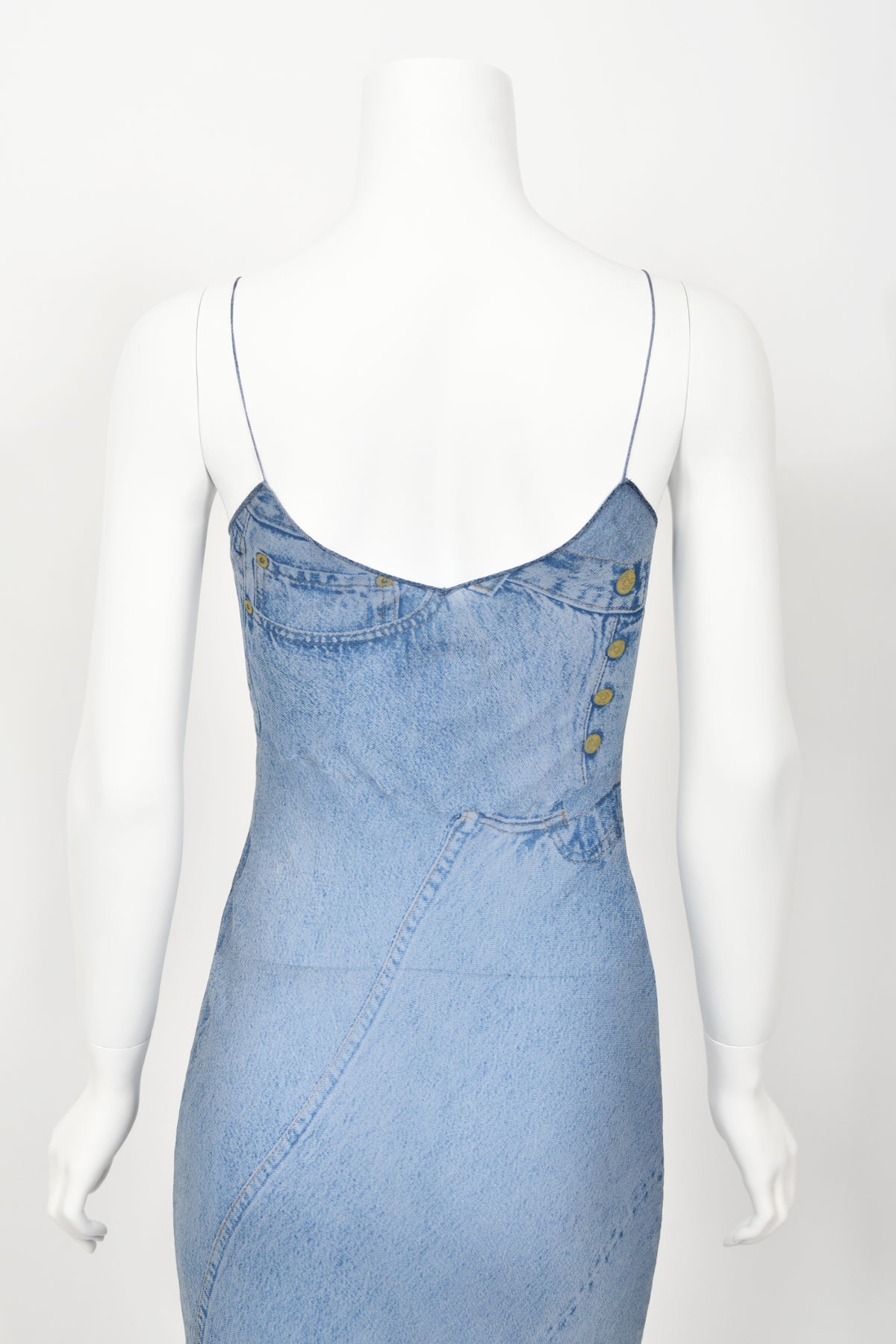 2000 Christian Dior by John Galliano Trompe L&#39;oeil Denim Print Silk Bias-Cut Dress