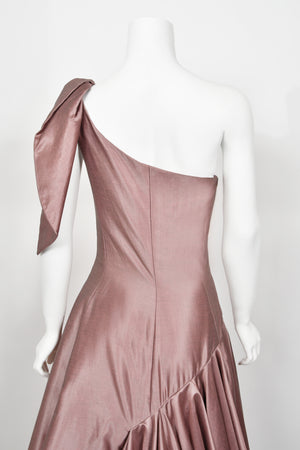 2003 Givenchy Mauve Pink Silk Asymmetric One-Shoulder Full Skirt Trained Gown