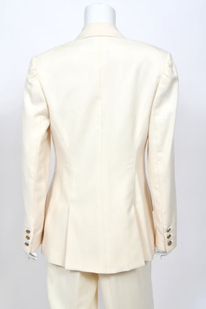 1999 Christian Dior by John Galliano Ivory Logo-Print Silk Enamel Buttons Pantsuit