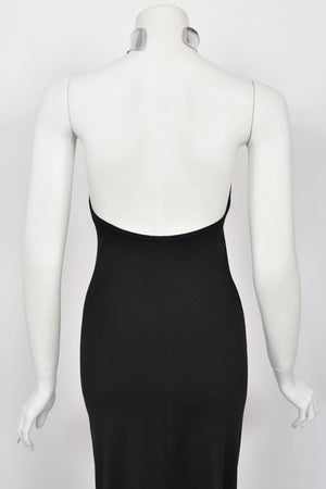 1975 Rudi Gernreich Documented Metal-Collar Black Jersey High-Slit Maxi Dress