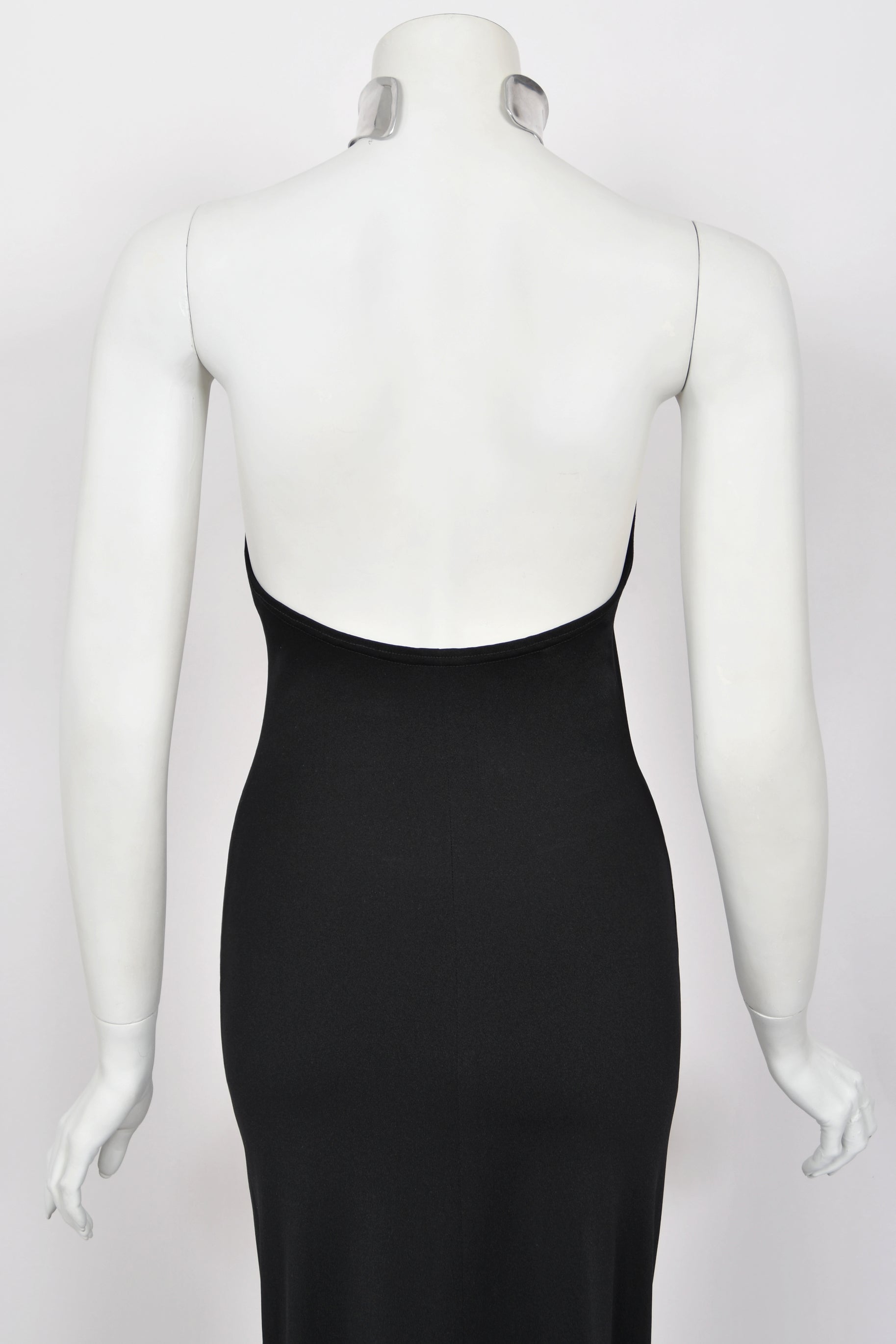1975 Rudi Gernreich Metal-Collar Black Jersey High-Slit Maxi Dress - Timeless Vixen 1975 Rudi Gernreich Metal-Collar Black Jersey High-Slit Maxi Dress - Timeless Vixen