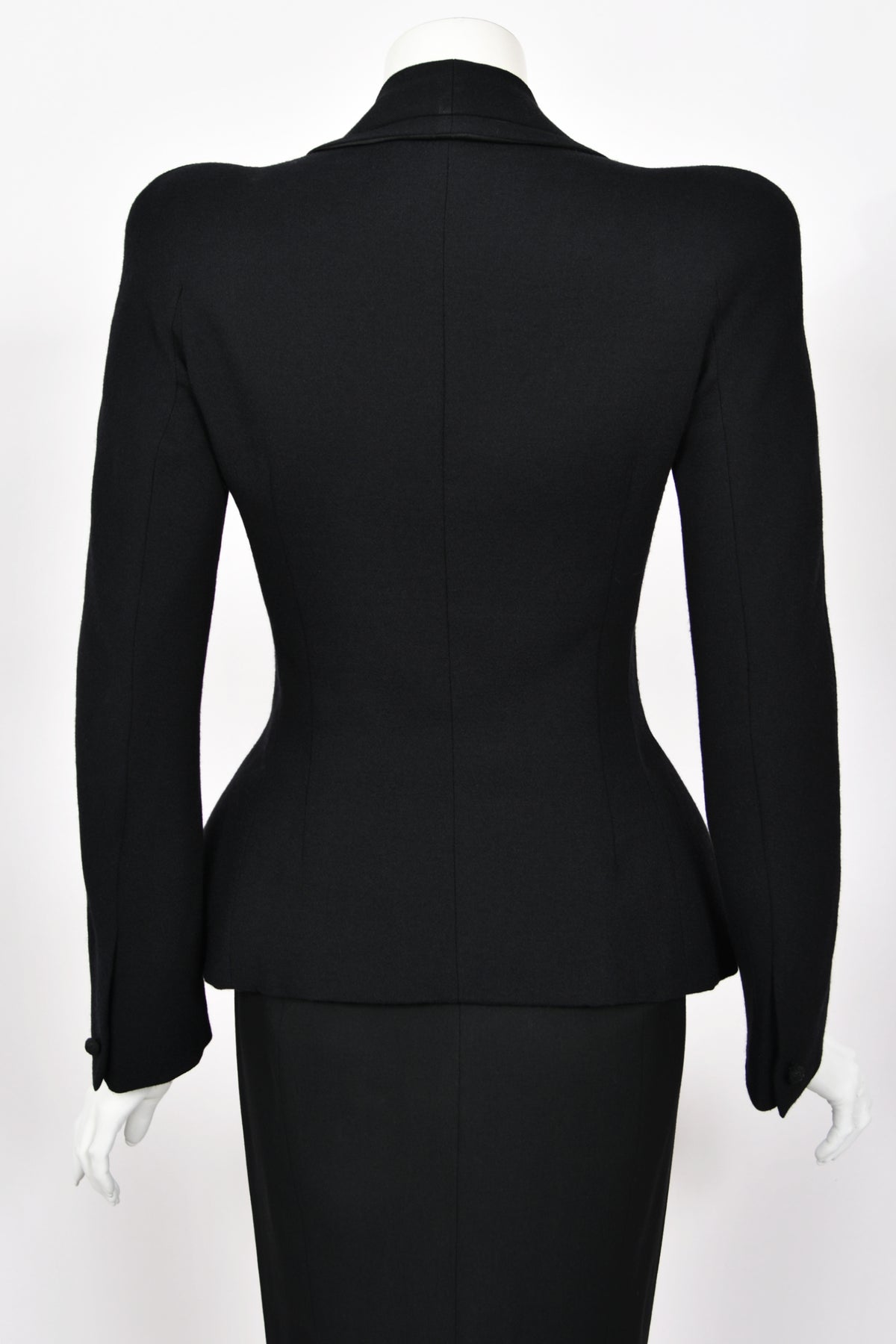 1995 John Galliano 'Dolores' Collection Runway Black Wool Jacket Hourglass Suit