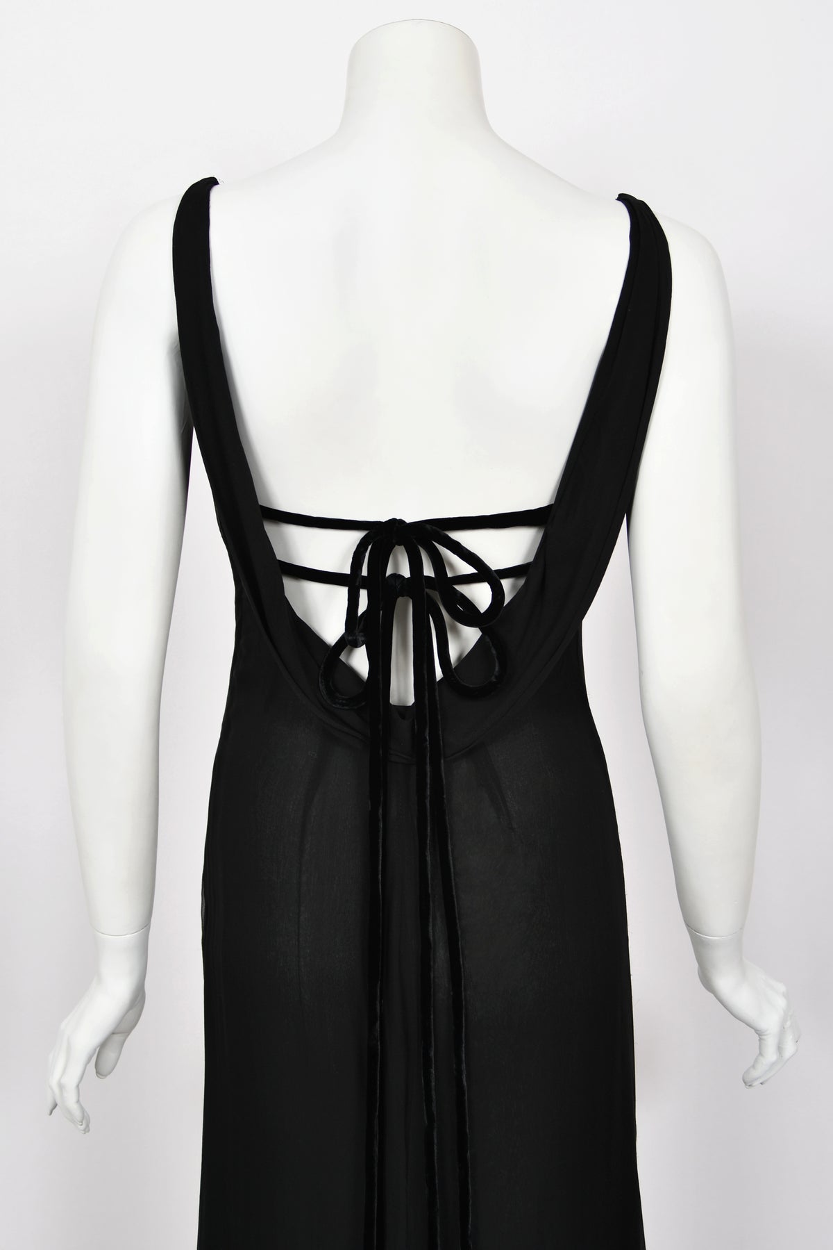 2004 Valentino Runway Beaded Bralette Draped Sheer Silk Cut-Out Gown