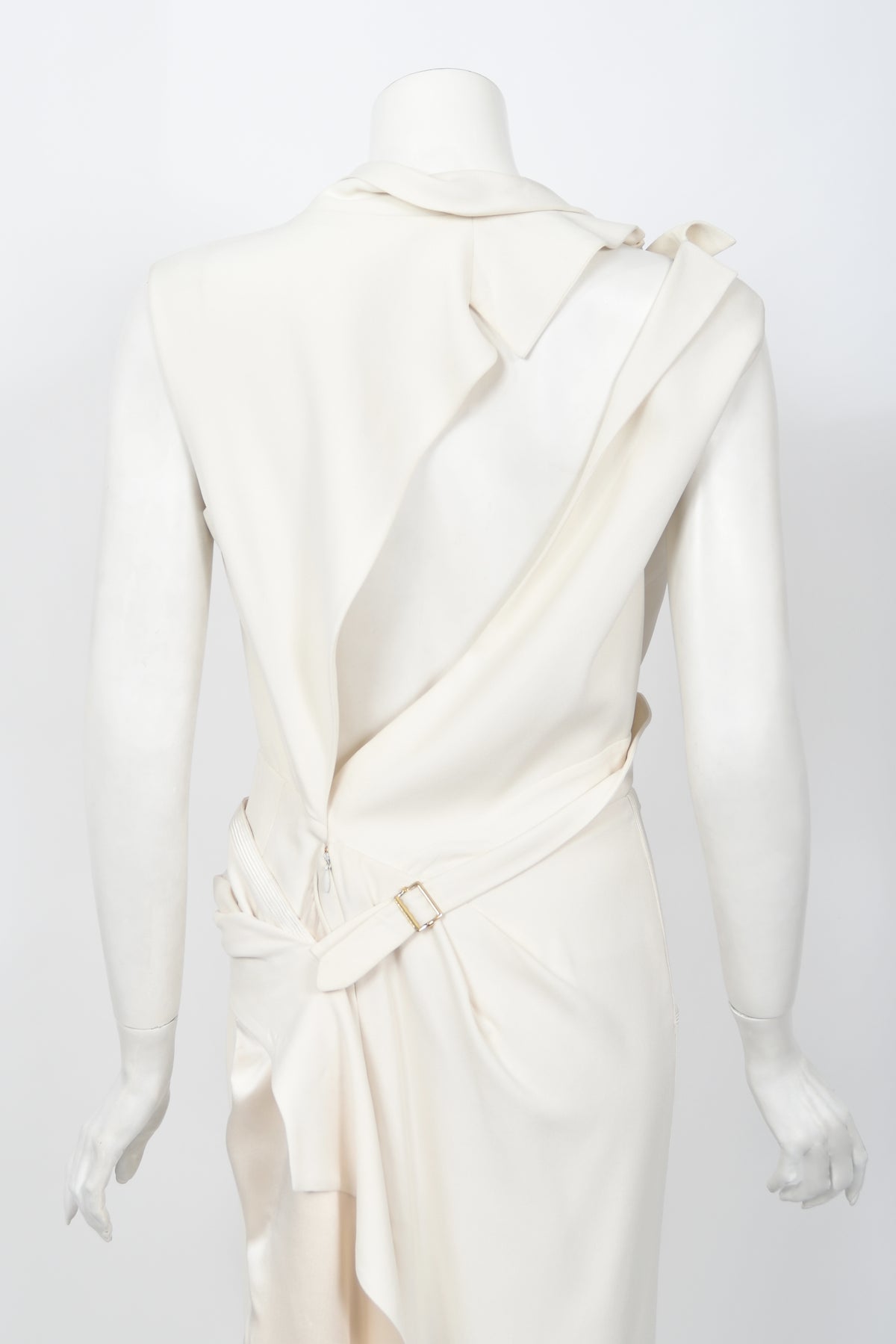 2000 Christian Dior by John Galliano Ivory Crepe Cut-Out Asymmetric Draped Dress