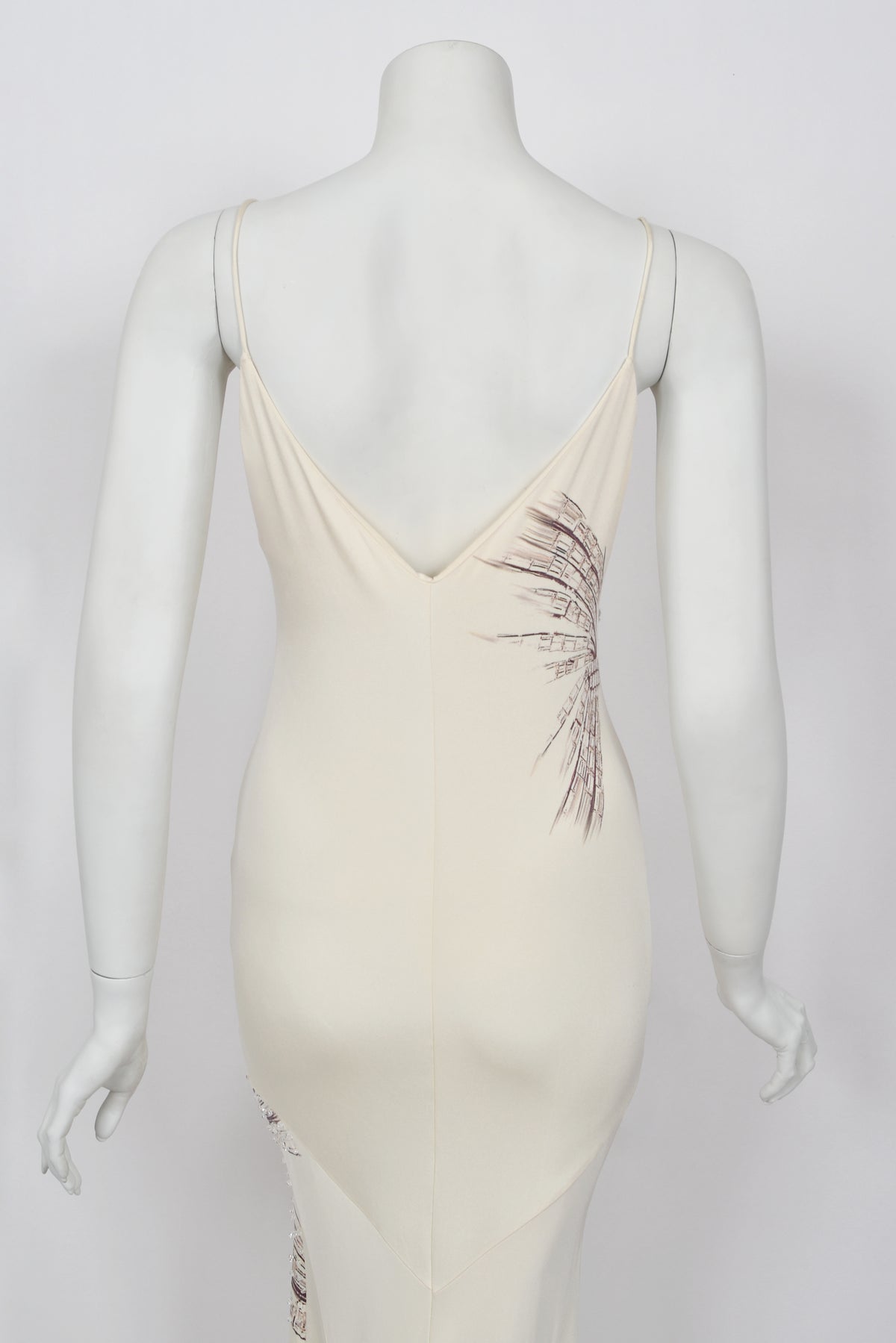 2002 Roberto Cavalli Runway Ivory Jeweled Stretch Silk Trained &#39;Cindy Crawford&#39; Gown