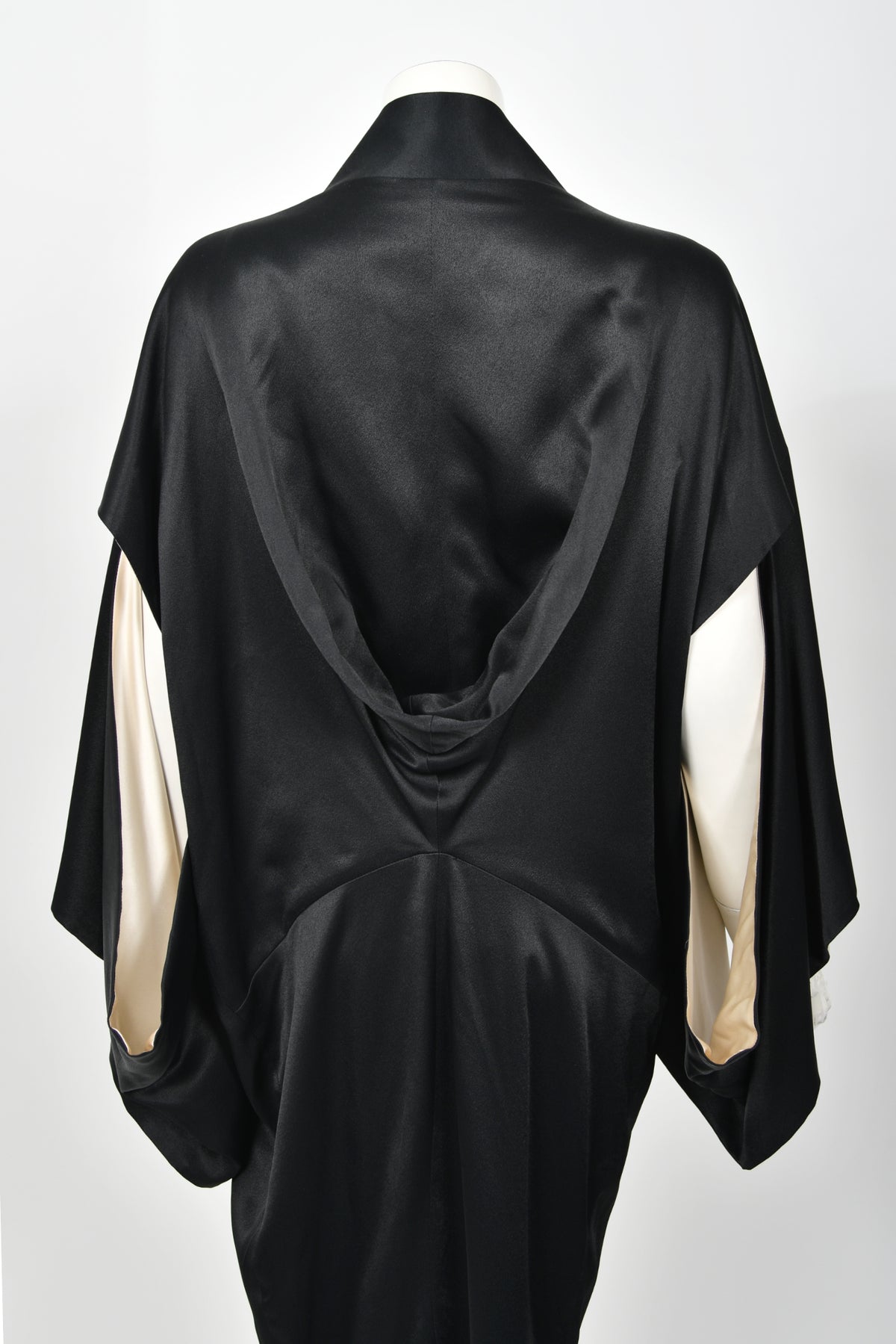 1995 John Galliano Documented Museum-Held Runway Black Silk Draped Kimono Jacket