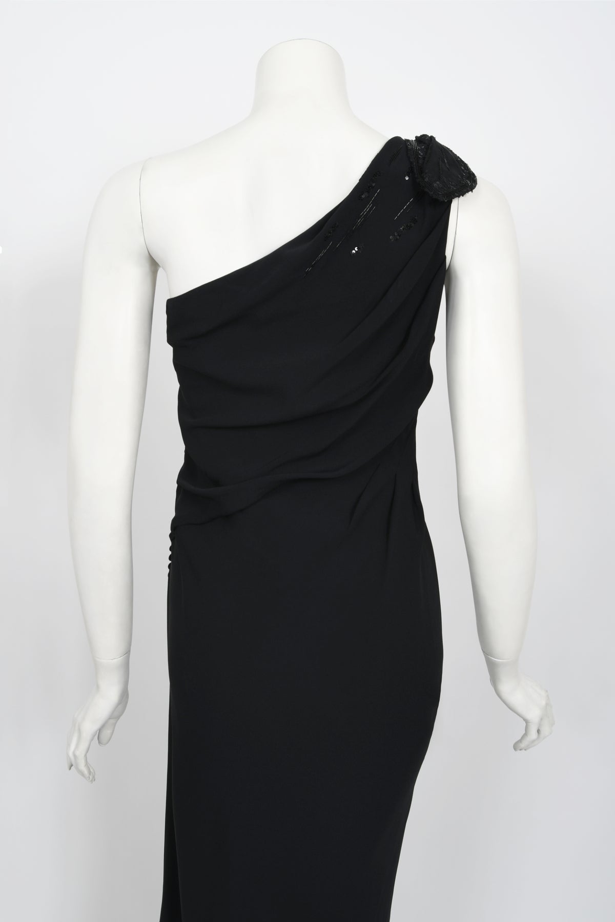 2008 Christian Dior by John Galliano Black Beaded Silk High Slit Bias-Cut Gown