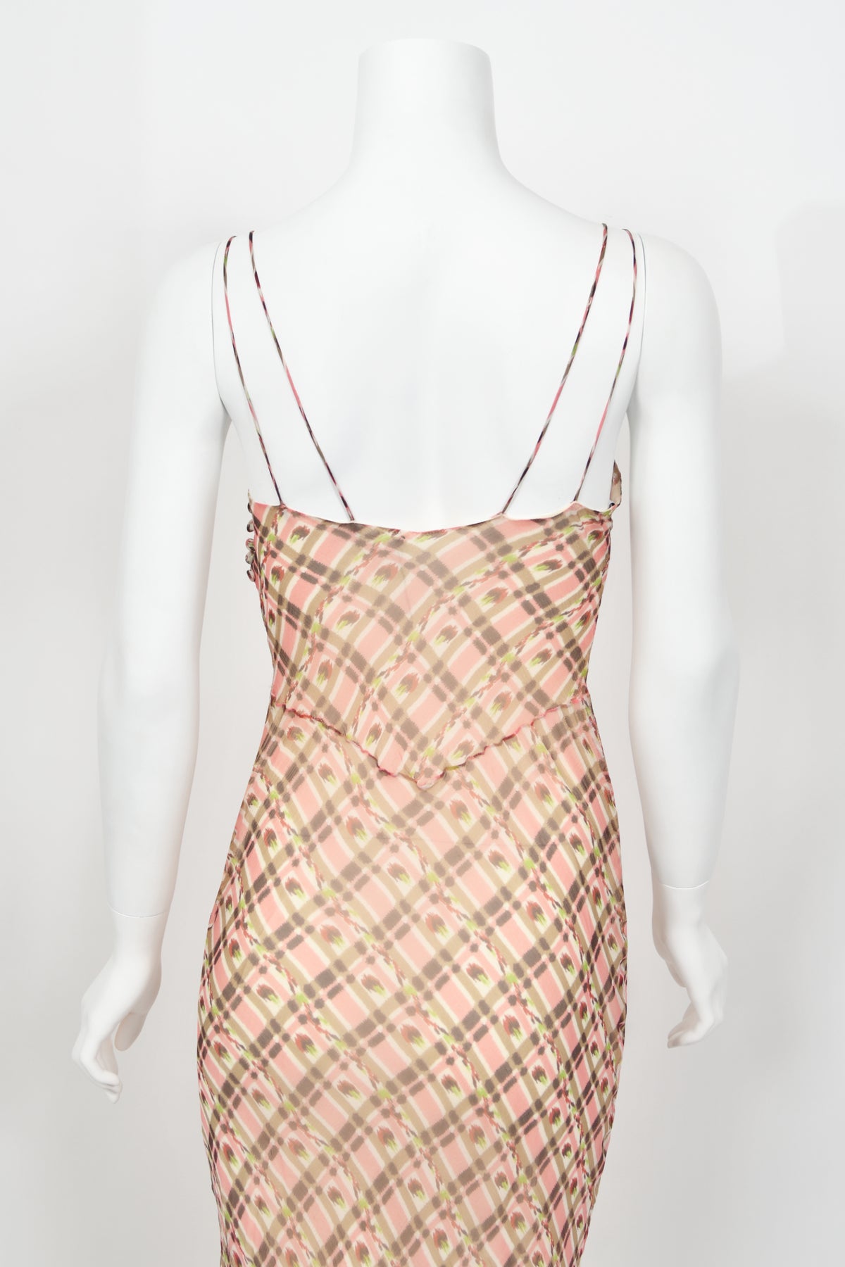 2000 Christian Dior by Galliano Pink Plaid Silk Logo Hardware Bias-Cut Dress