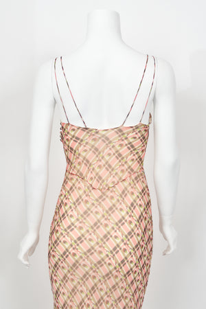 2000 Christian Dior by Galliano Pink Plaid Silk Logo Hardware Bias-Cut Dress