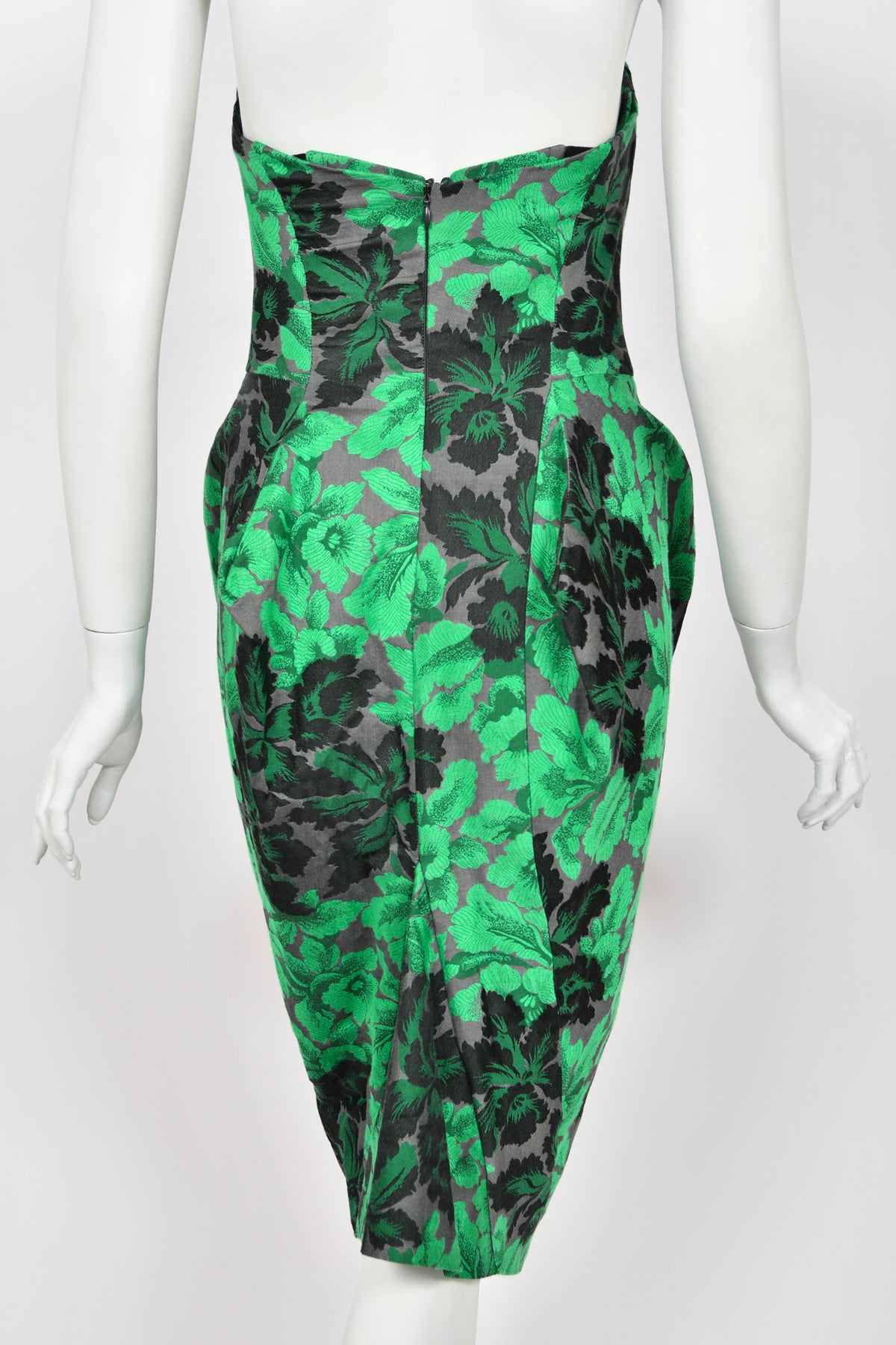 2010 Vivienne Westwood Gold Label Sculpted Green Floral Silk Brocade Corset Dress