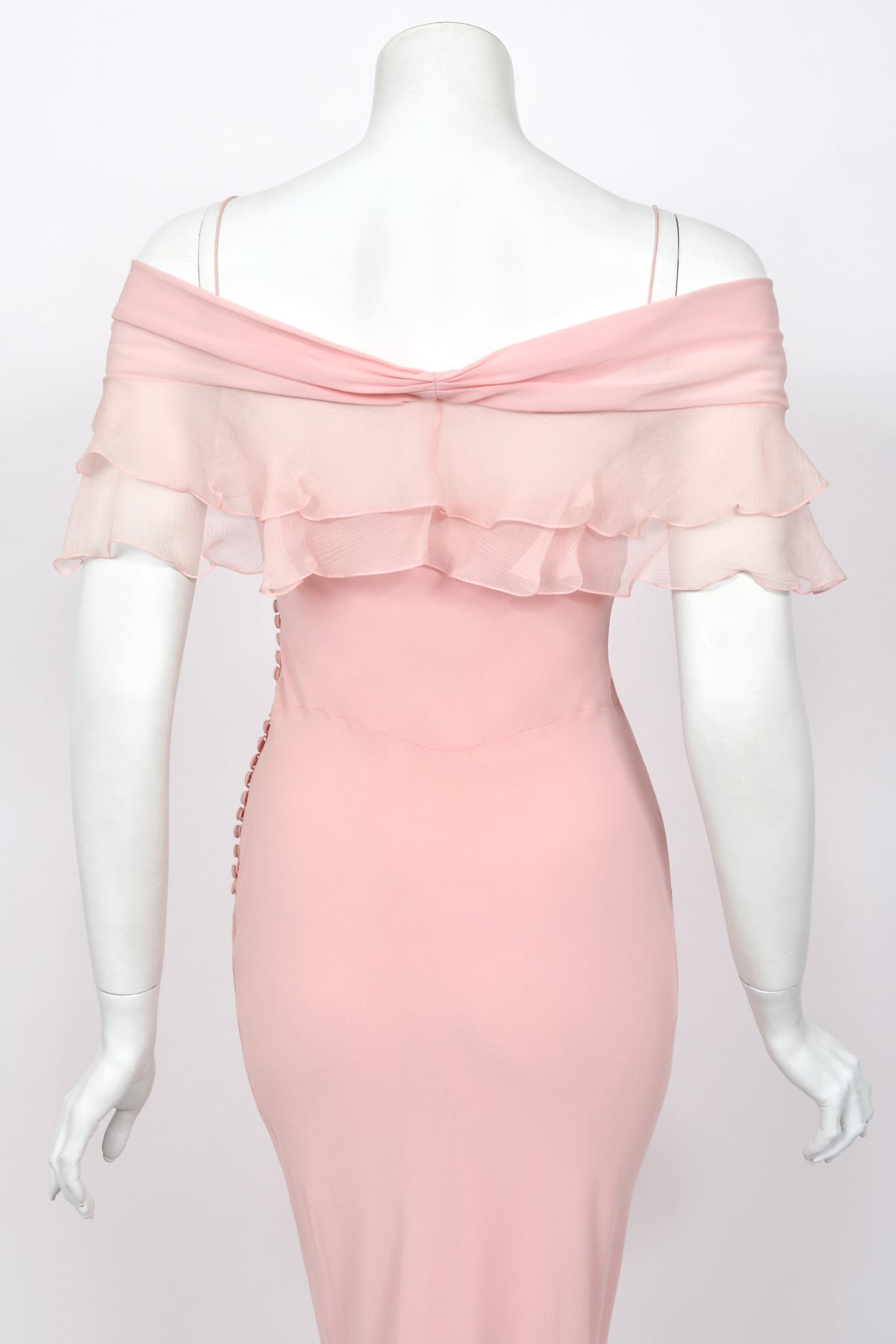 2004 Christian Dior by John Galliano Light Pink Silk Draped Shawl High Slit Bias-Cut Gown
