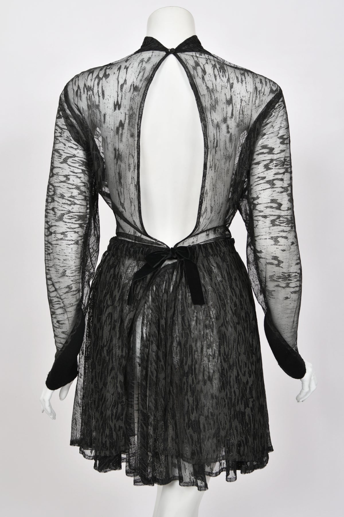 1987 Azzedine Alaia Naomi Campbell Featured Runway Sheer Lace Mini Dress