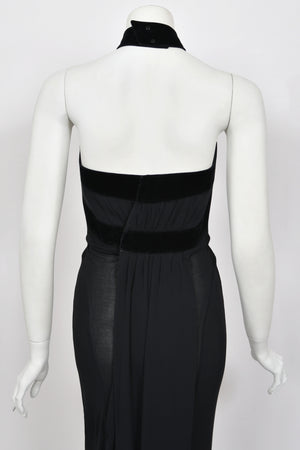 1998 Thierry Mugler Runway Black Silk-Jersey & Velvet Bustier Cut-Out Halter Gown