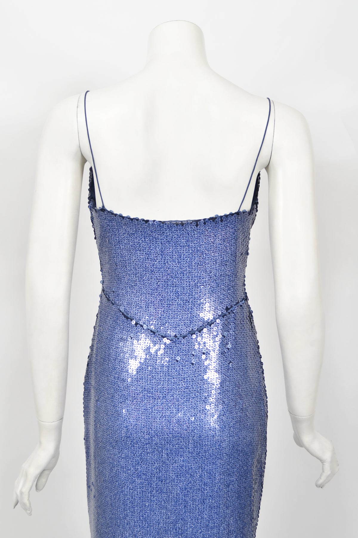 2000 Christian Dior by John Galliano Fully Sequin Ocean Blue Bias-Cut Slip Gown