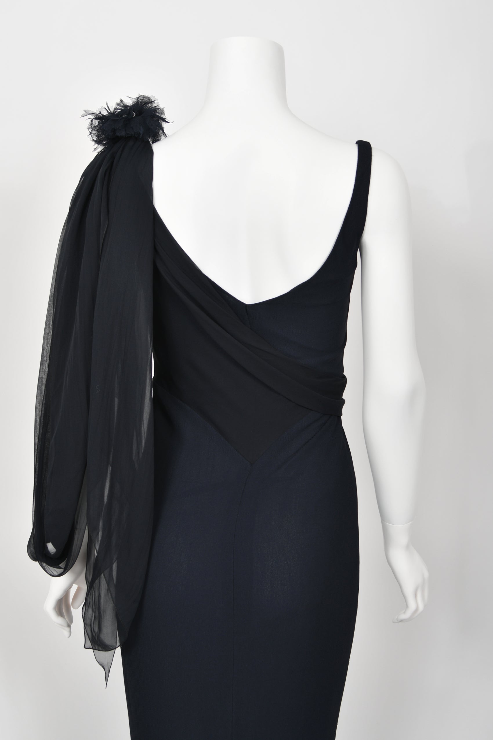 Vintage 2002 Chanel Cruise Collection Midnight Blue Silk Chiffon Draped Bias-Cut Gown Vintage 2002 Chanel Cruise Collection Midnight Blue Silk Chiffon Draped Bias-Cut Gown