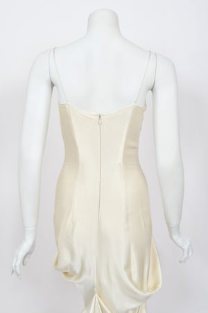 1999 John Galliano Ivory Satin Asymmetric Drape Hourglass Optional Trained Gown