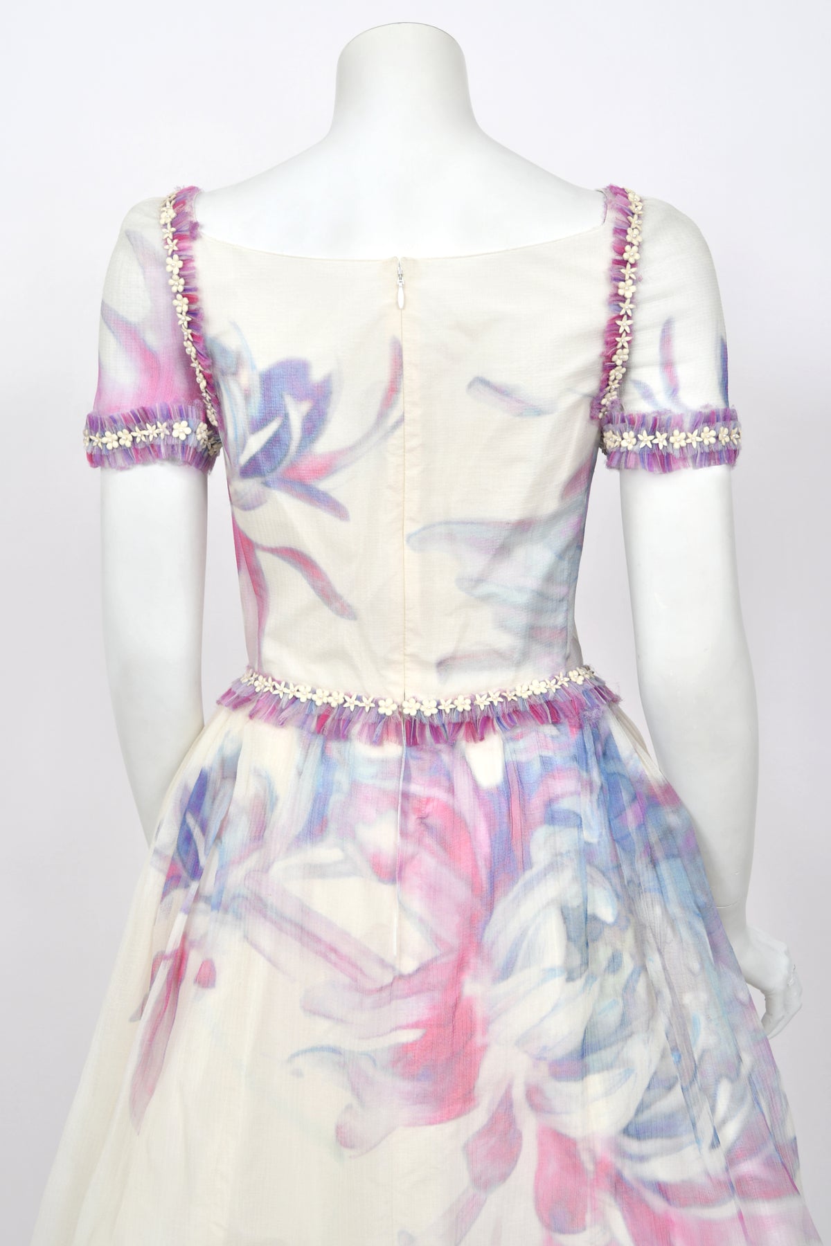 2013 Chanel by Karl Lagerfeld Cruise Collection Beaded Ivory Floral Silk Mini Dress w/Tags