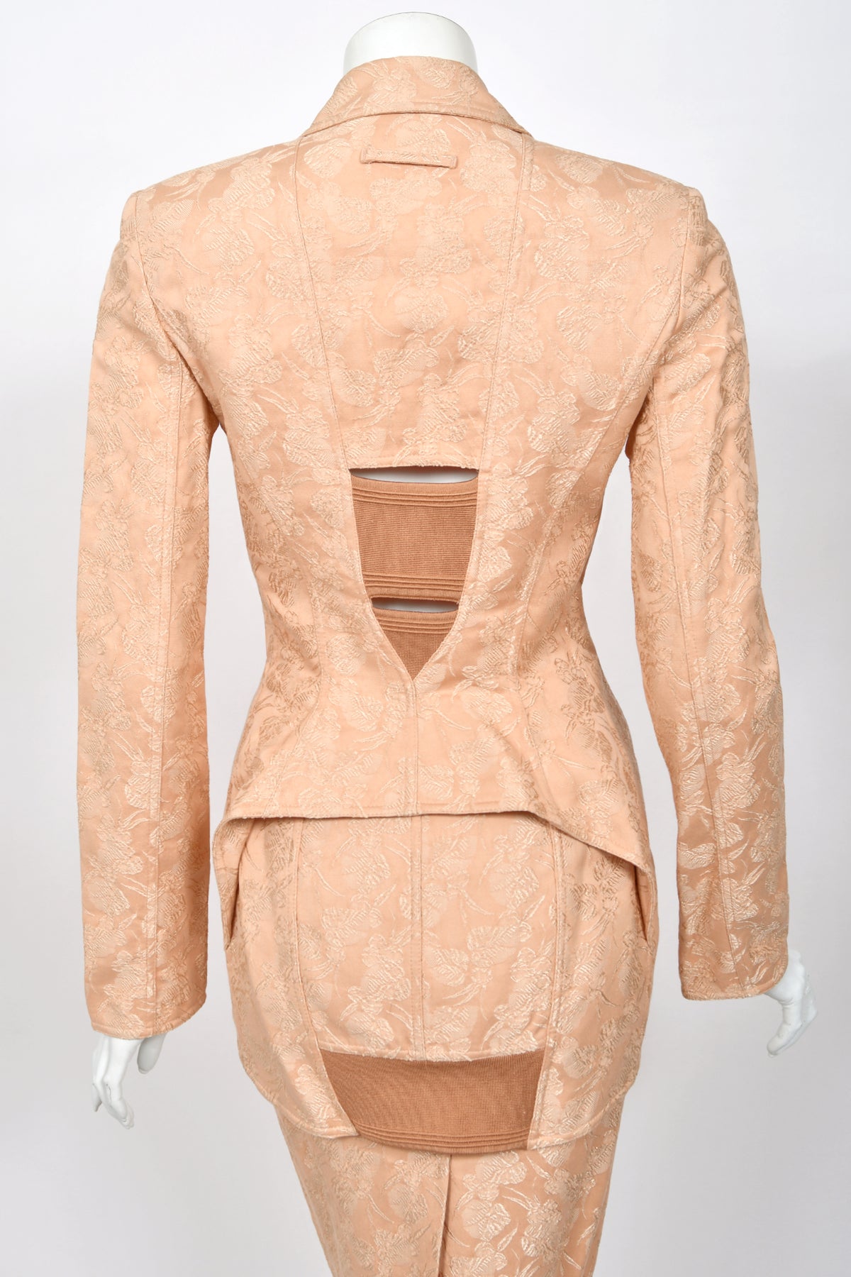 2004 Jean Paul Gaultier Runway Embroidered Blush Pink Corset Jacket & Matching Skirt