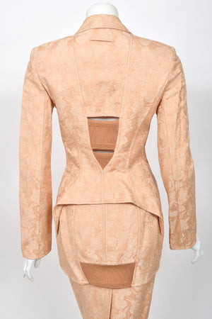 2004 Jean Paul Gaultier Runway Embroidered Blush Pink Corset Jacket & Matching Skirt