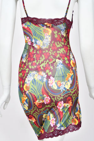 2005 Christian Dior by John Galliano Burgundy Floral Semi-Sheer Mini Slip Dress w/ Tags
