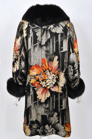 1920's Metallic Art-Deco Floral Lamé & Fox Fur Dolman-Sleeve Flapper Coat