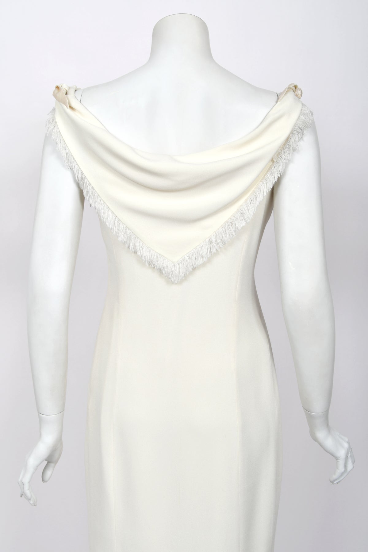 1998 Christian Dior by John Galliano Resort Collection Ivory White Crepe Fringed-Bib Dress