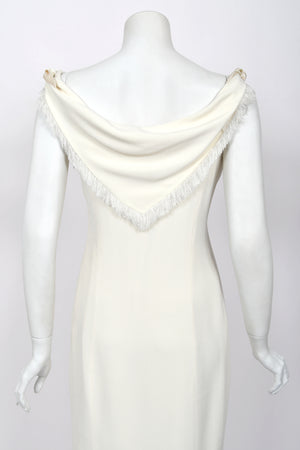1998 Christian Dior by John Galliano Resort Collection Ivory White Crepe Fringed-Bib Dress