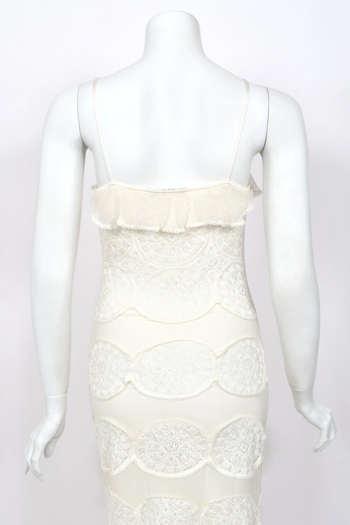 2005 Christian Dior by John Galliano Ivory Knit Appliqué Sheer Silk Fitted Slip Dress