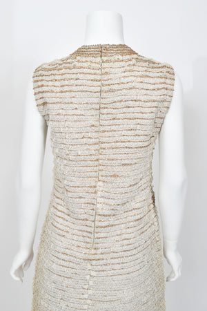 1965 Valentino Haute Couture Museum-Held Beaded Lamé Ivory Lace Mod Shift Dress