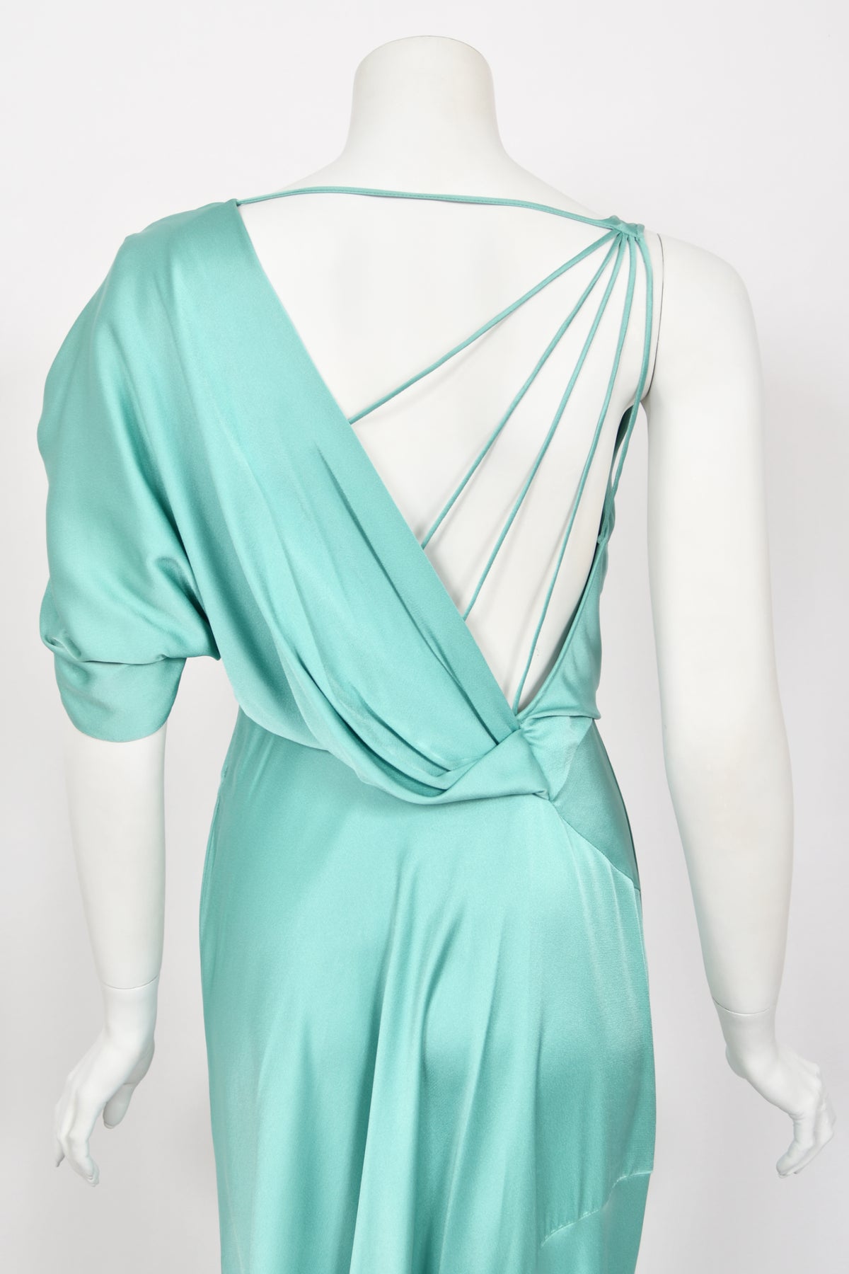 2011 John Galliano Sculpted Tiffany-Blue Silk Asymmetric Draped Goddess Gown