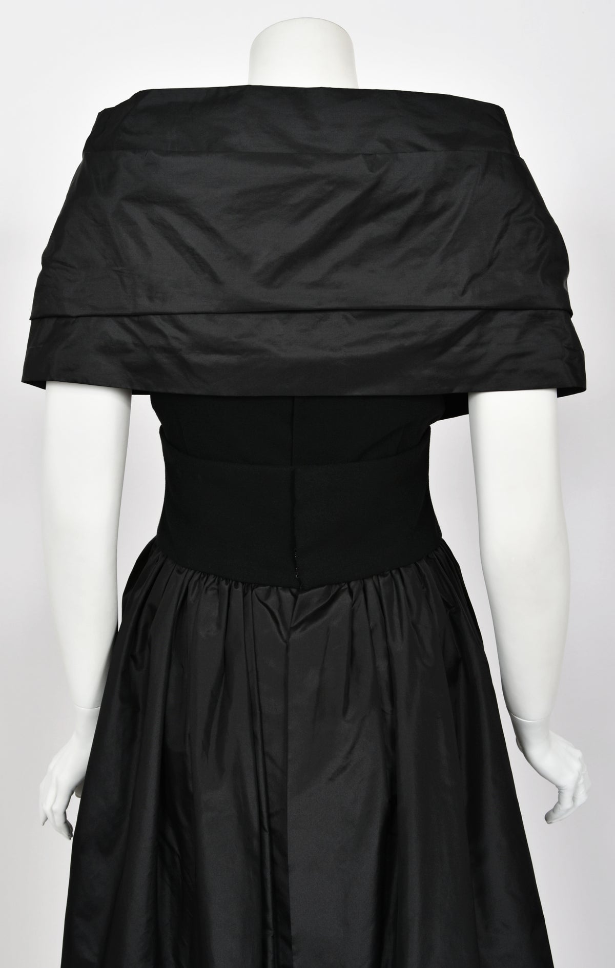 1956 Christian Dior Demi-Couture Black Silk Portrait Collar Skirted Cocktail Dress